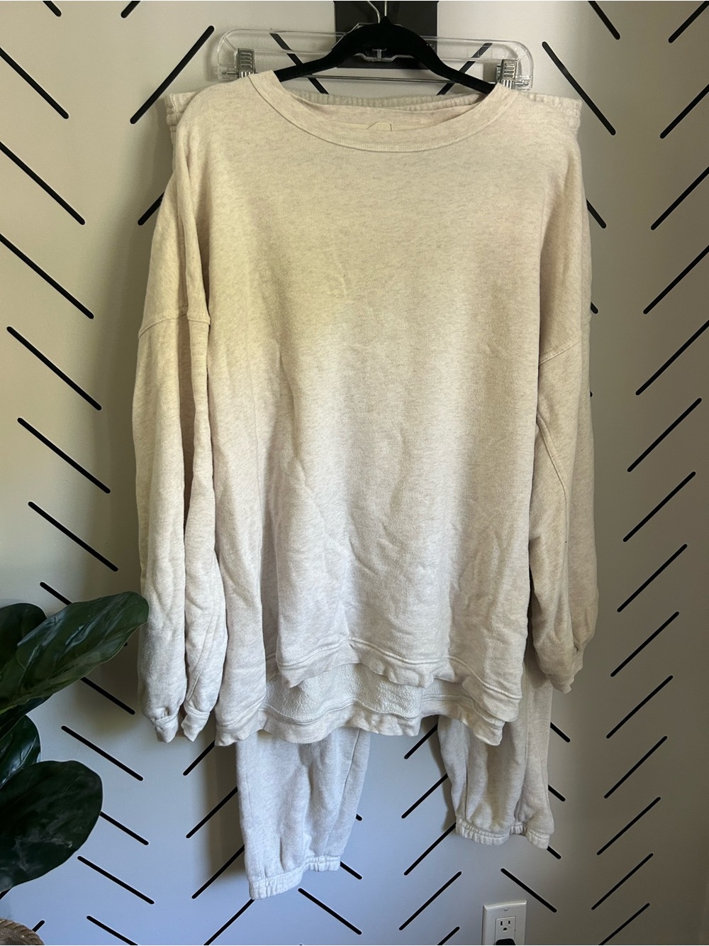 Aerie matching sweat set cozy oatmeal cream